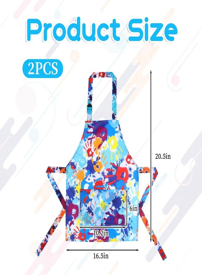 Prasacco 2 Pcs Kid Aprons Rainbow Handprints Kids Painting Apron Adjustable Kid Art Smock Waterproof Art Apron with Pockets for Boys and Girls Toddler Kids Aprons for Painting Cooking Baking - Image 2