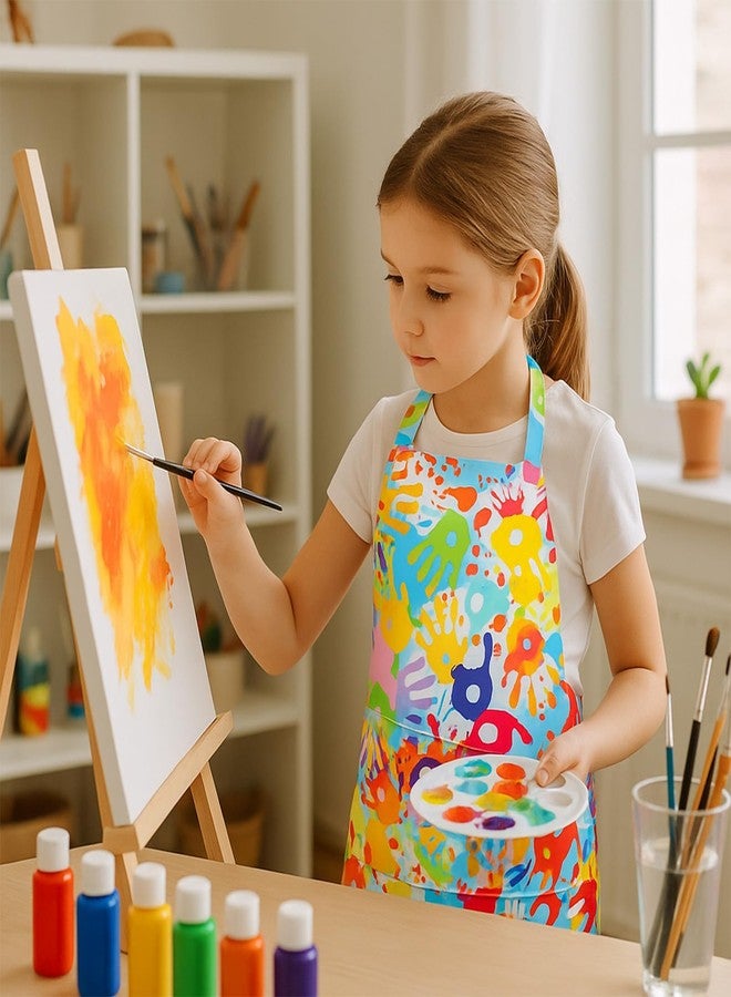 Prasacco 2 Pcs Kid Aprons Rainbow Handprints Kids Painting Apron Adjustable Kid Art Smock Waterproof Art Apron with Pockets for Boys and Girls Toddler Kids Aprons for Painting Cooking Baking - Image 4