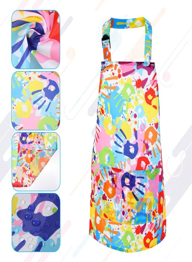 Prasacco 2 Pcs Kid Aprons Rainbow Handprints Kids Painting Apron Adjustable Kid Art Smock Waterproof Art Apron with Pockets for Boys and Girls Toddler Kids Aprons for Painting Cooking Baking - Image 3
