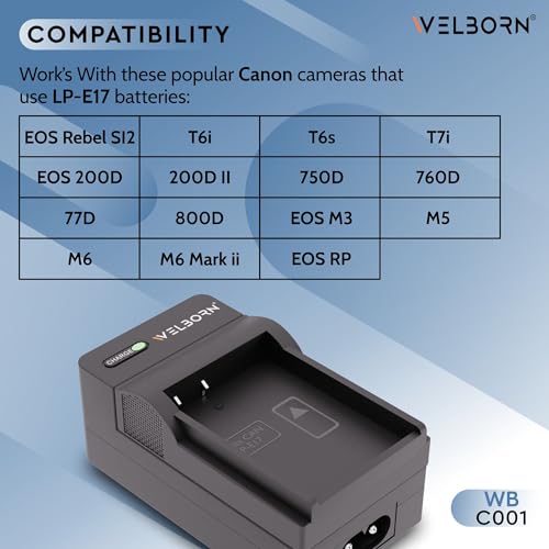 Welborn Camera Battery Charger for Canon LP-E17 Battery Compatible with Canon EOS M3 - M100 EOS RP - RP RF EOS Rebel SL2 - Rebel SL3 EOS Rebel T6i - Rebel T8i EOS 77D - 800D EOS M3 - M6, EOS R8 - R50 - Image 4