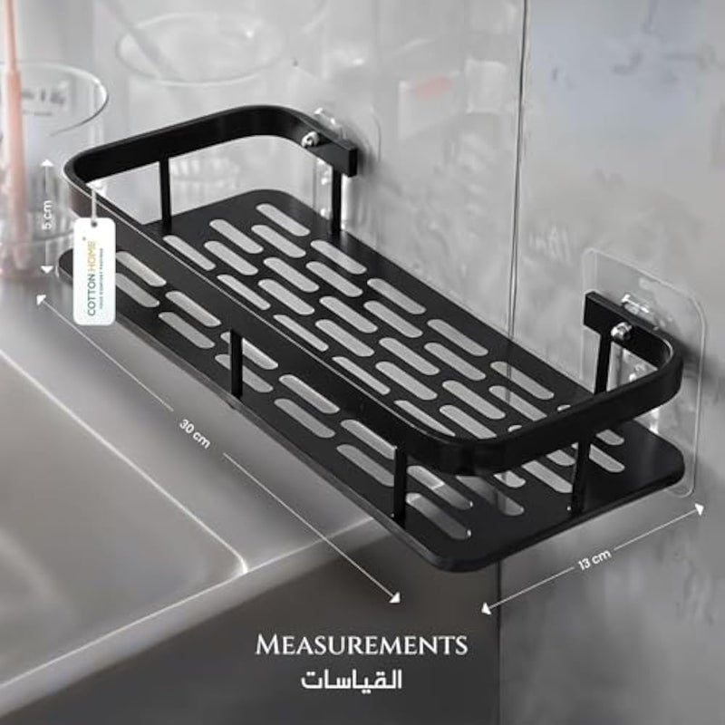 Shower Shelf Wall Mounted Bathroom Storage Rack Aluminum Adhesive No Drilling Rust Resistant Black - Image 3