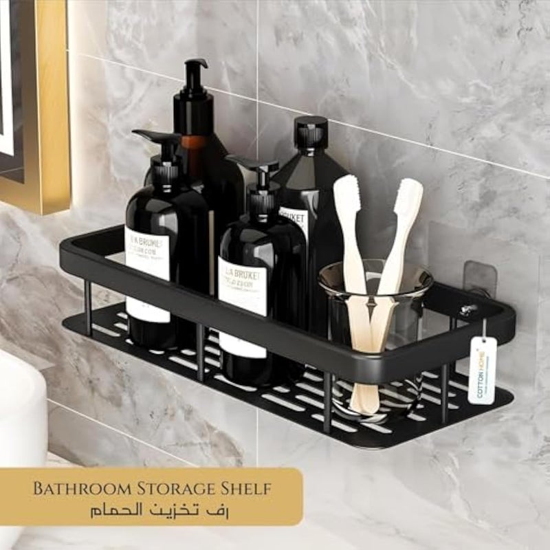Shower Shelf Wall Mounted Bathroom Storage Rack Aluminum Adhesive No Drilling Rust Resistant Black - Image 5