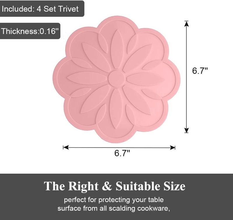 P Plus Fire Kitchen Hot Pads for Pots/Hot Dish Cute Flower Coasters for Drinks (Pink, Set of 2) - Image 2