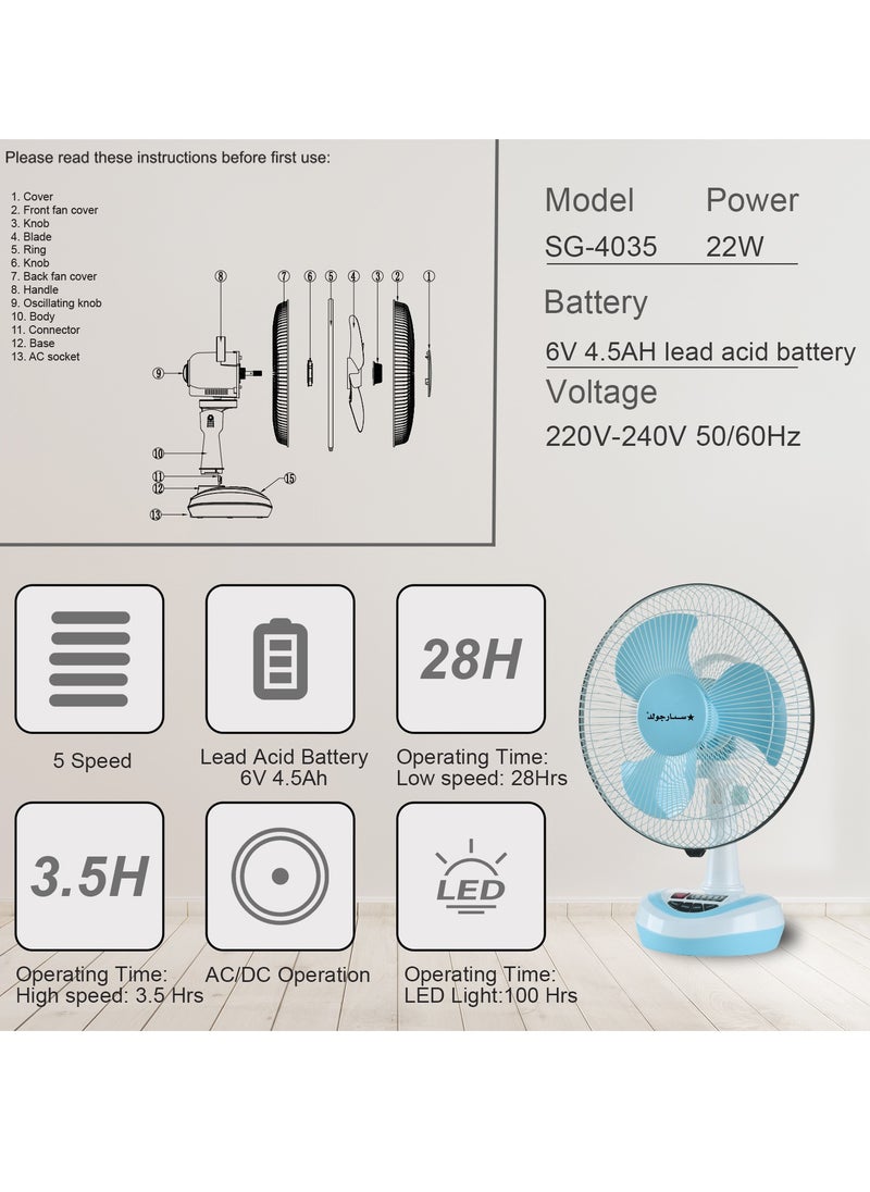 Stargold Rechargeable Oscillating Fan 5 Speed Fan 12inch 22W  - Image 3