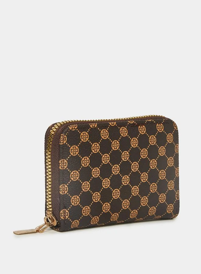 Styli Textured Print Wallet with Zip Closure