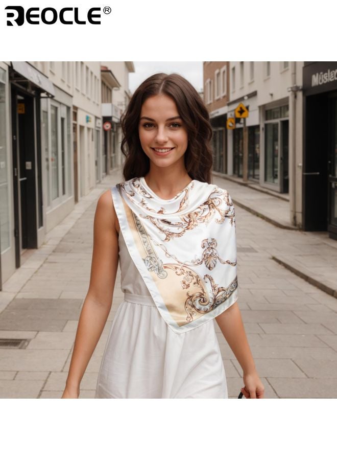 ريوكل ون شيل سيلك ستايل سكارف بتصميم مطبوع على شكل مربع يستخدم كرباط رأس متعدد الاستخدامات مع ميزة إكسسوار للشعر للاستخدام في الأزياء - Image 2