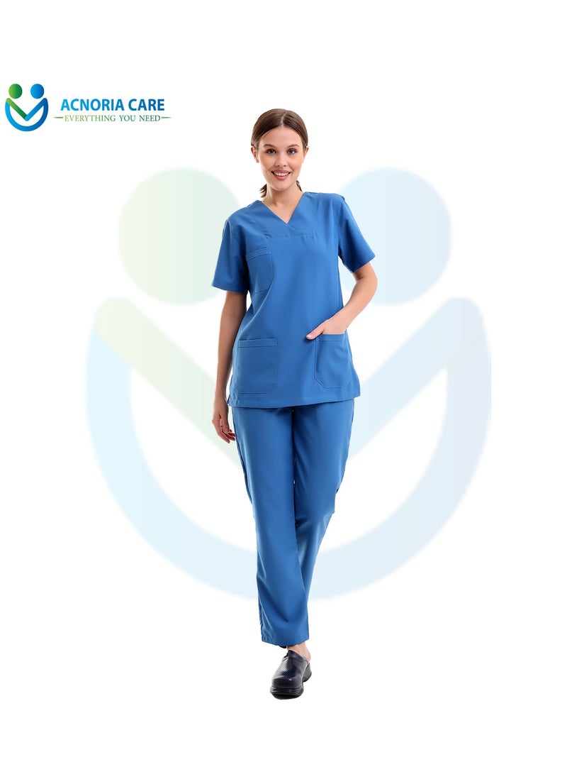 ACNORIA CARE Women's Medical Scrubs Consisting Of Two Pieces Blouse And Pants 25% Viscose 75% Polyester Blue Color - Size XL - From Acnoria Care - Image 1