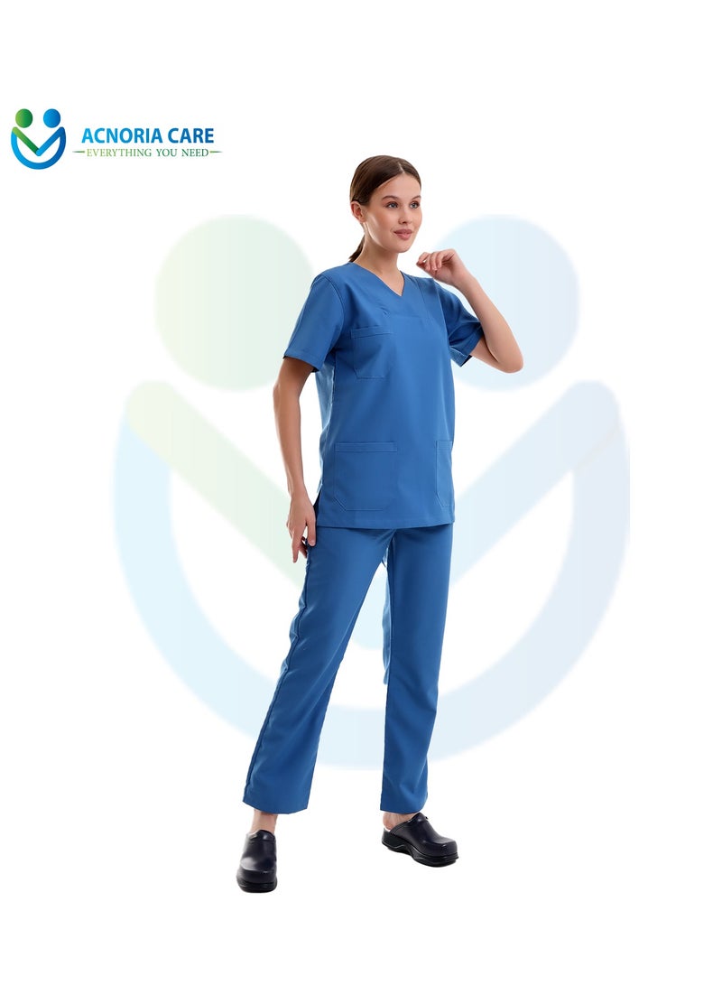 ACNORIA CARE Women's Medical Scrubs Consisting Of Two Pieces Blouse And Pants 25% Viscose 75% Polyester Blue Color - Size XL - From Acnoria Care - Image 2