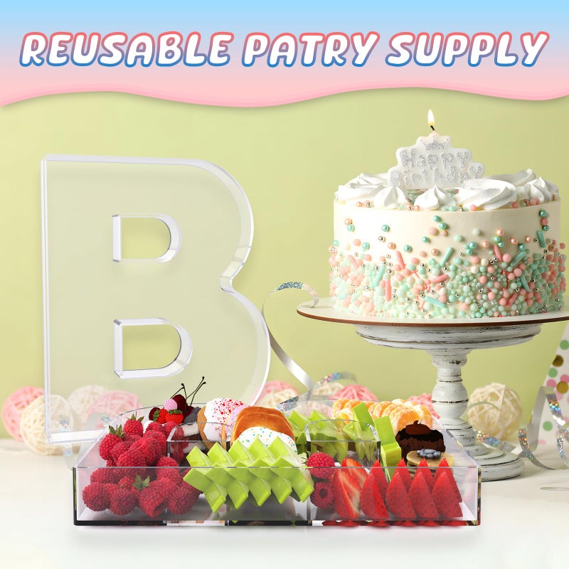 RUFHVTY 11" Acrylic Letter Charcuterie Box, Reusable Fillable Alphabet Number Shaped Form Tray for Birthday Anniversaries, Party Decorative Serving Plates Display Candy Cake (B) - Image 5