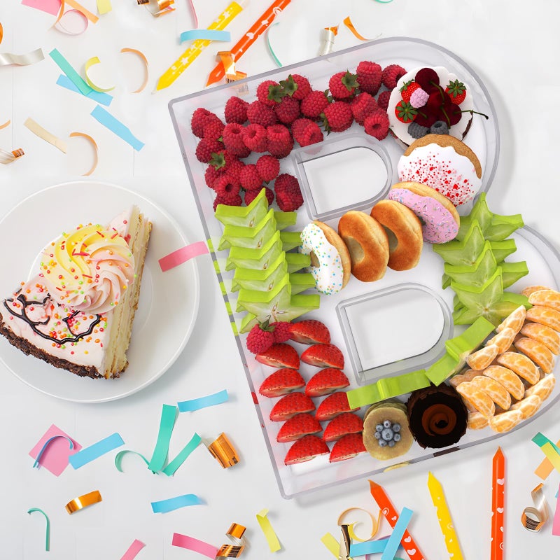RUFHVTY 11" Acrylic Letter Charcuterie Box, Reusable Fillable Alphabet Number Shaped Form Tray for Birthday Anniversaries, Party Decorative Serving Plates Display Candy Cake (B) - Image 4