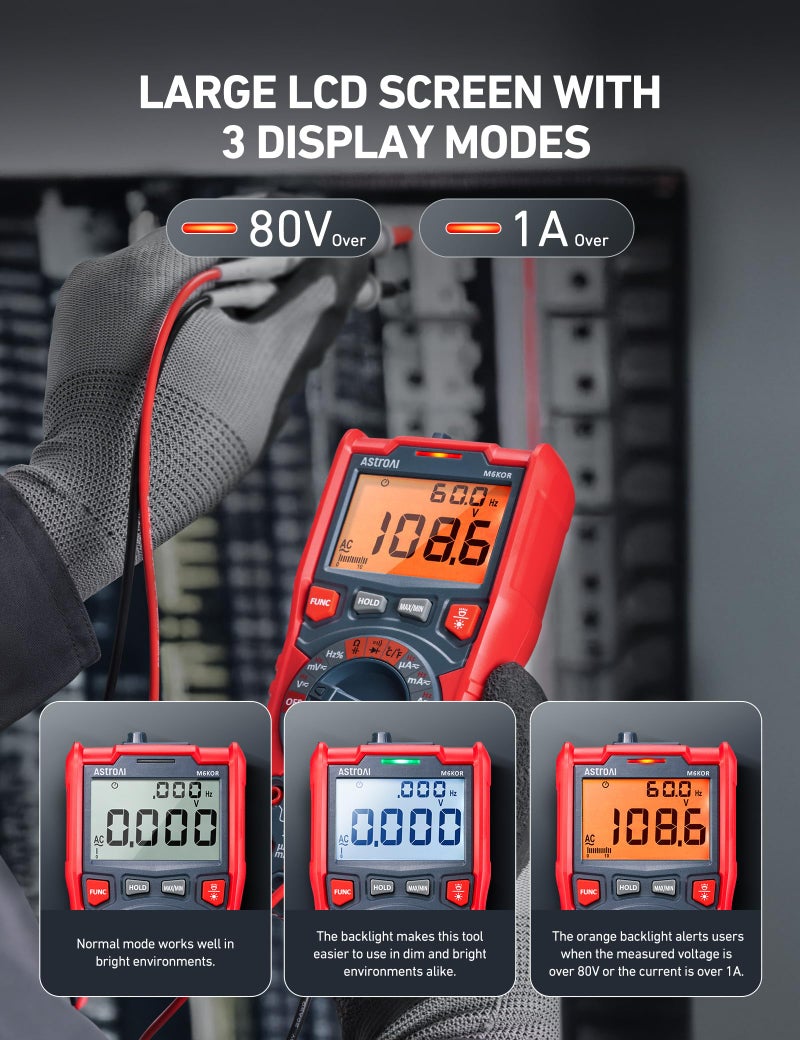AstroAI Digital Multimeter, TRMS 6000 Counts Auto-Ranging Voltage Tester Voltmeter Measuring AC/DC Voltage Current, Capacitance Resistance Frequency Temperature Continuity Diodes with NCV - Image 4