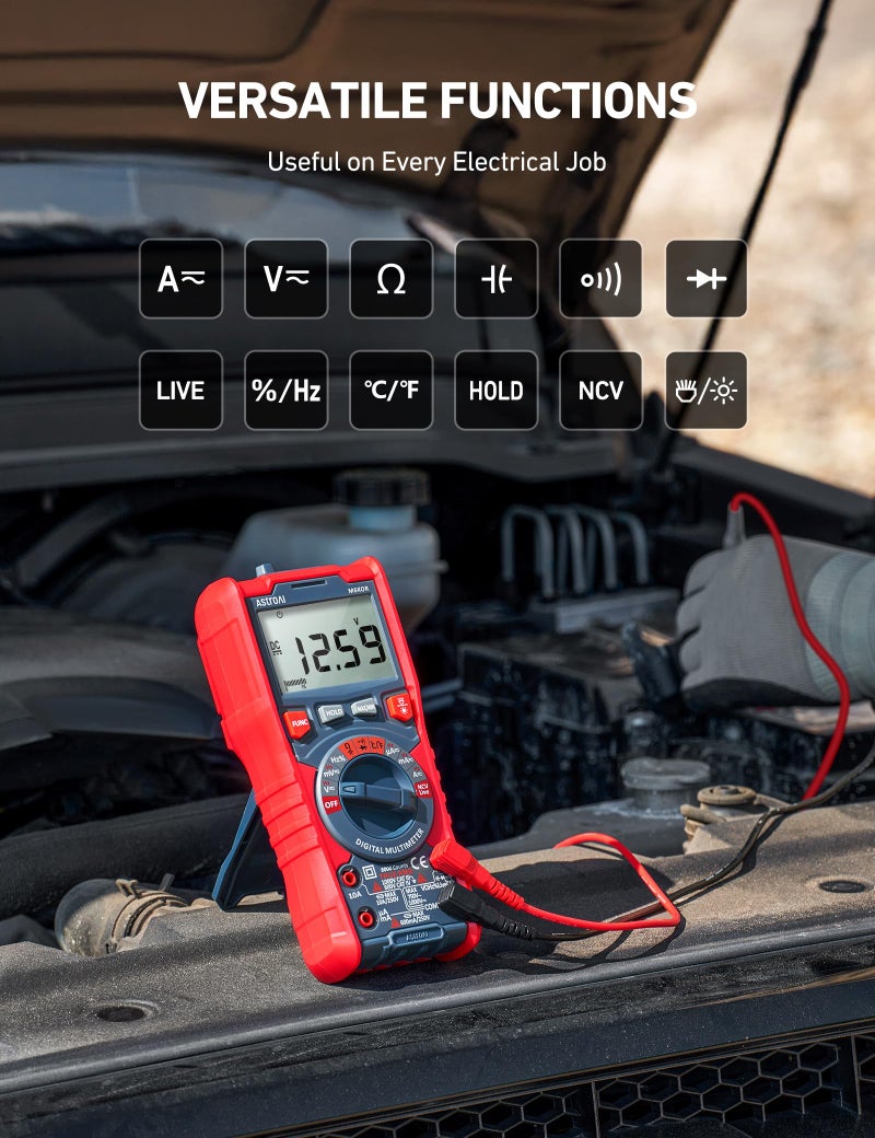 AstroAI Digital Multimeter, TRMS 6000 Counts Auto-Ranging Voltage Tester Voltmeter Measuring AC/DC Voltage Current, Capacitance Resistance Frequency Temperature Continuity Diodes with NCV - Image 2