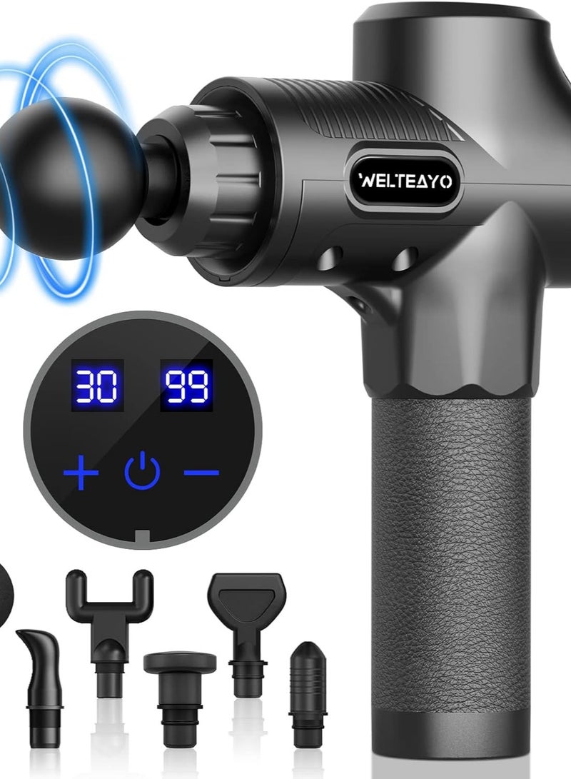 مسدس تدليك العضلات ، جهاز محمول باليد لتخفيف والانسجة العميقة شخصي للتمرين وتخفيف الالم (30 سرعة - 6 رؤوس) أسود. من دبليو اي ال تي واي او - Image 1