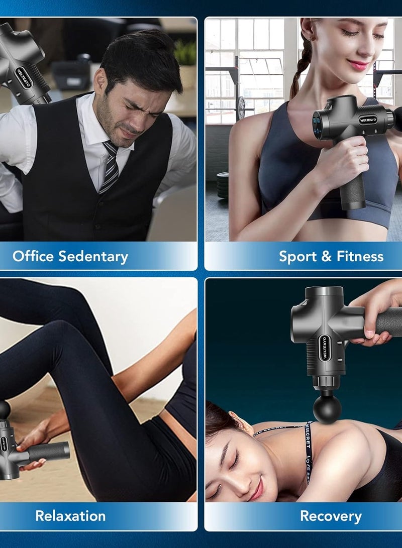 مسدس تدليك العضلات ، جهاز محمول باليد لتخفيف والانسجة العميقة شخصي للتمرين وتخفيف الالم (30 سرعة - 6 رؤوس) أسود. من دبليو اي ال تي واي او - Image 2