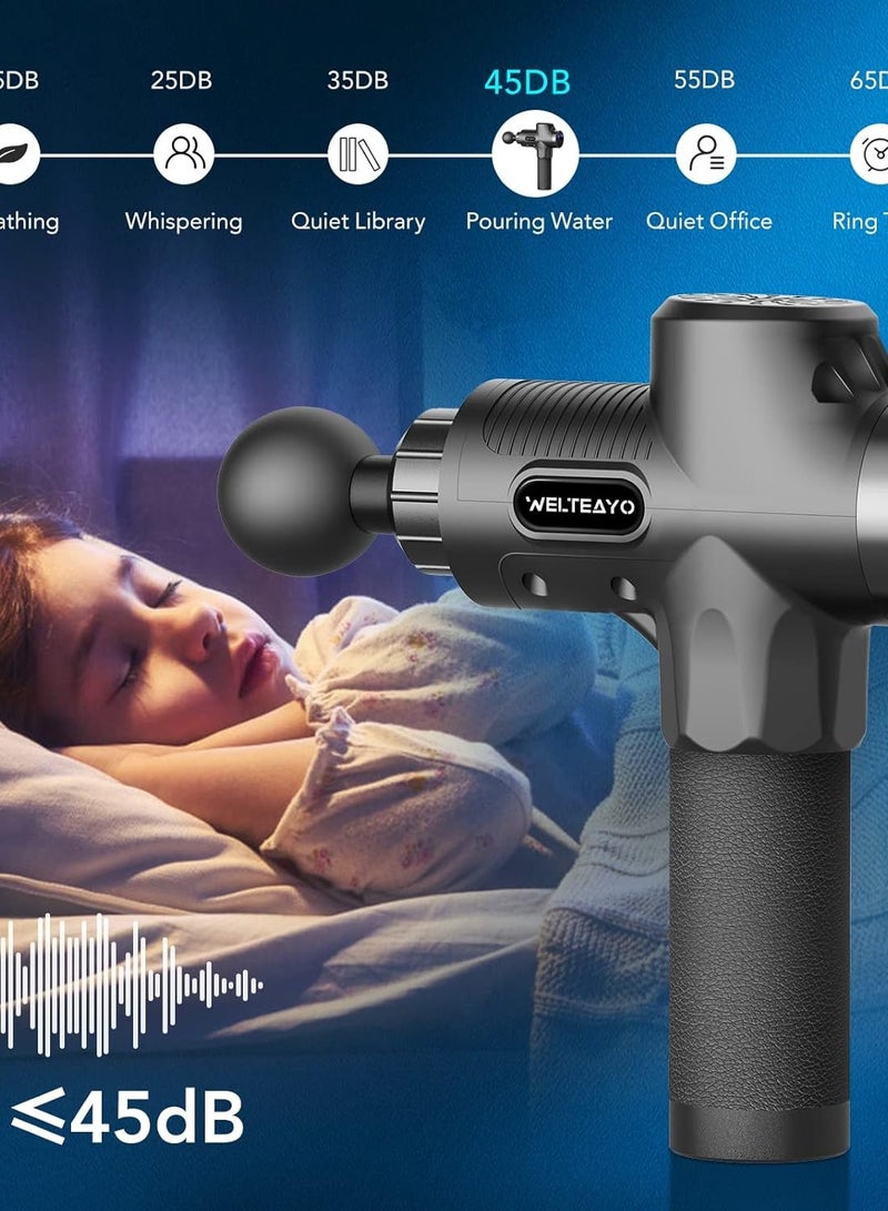 مسدس تدليك العضلات ، جهاز محمول باليد لتخفيف والانسجة العميقة شخصي للتمرين وتخفيف الالم (30 سرعة - 6 رؤوس) أسود. من دبليو اي ال تي واي او - Image 3