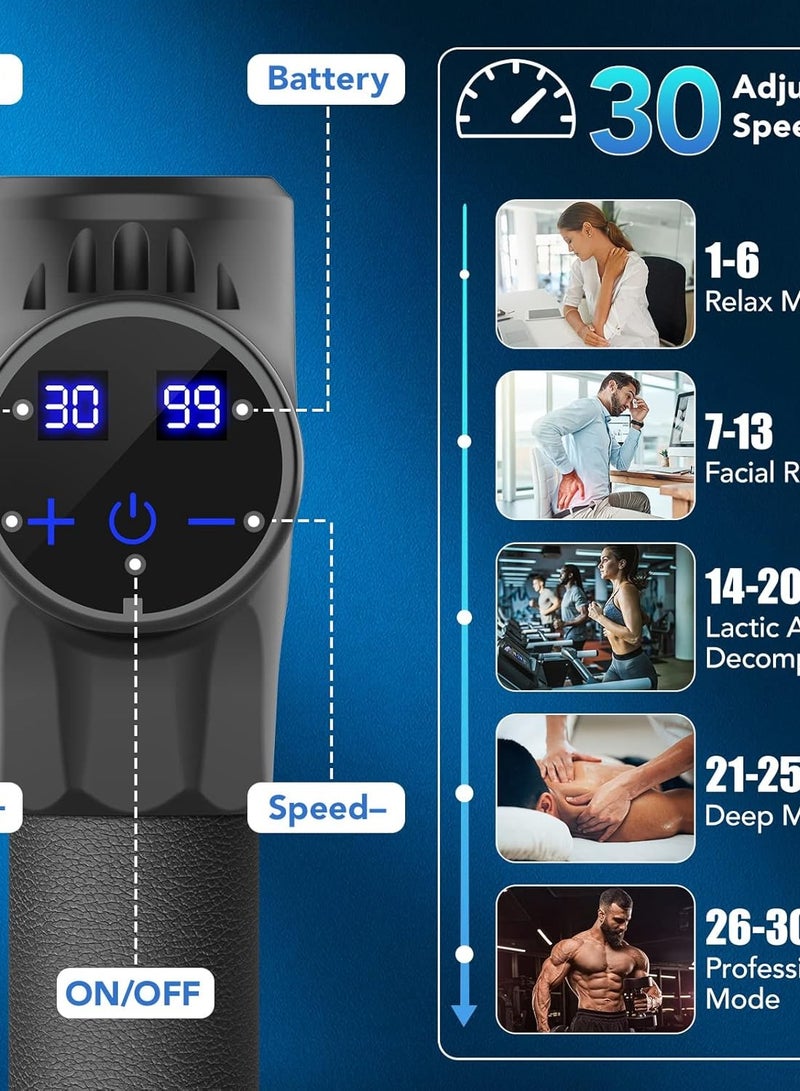 مسدس تدليك العضلات ، جهاز محمول باليد لتخفيف والانسجة العميقة شخصي للتمرين وتخفيف الالم (30 سرعة - 6 رؤوس) أسود. من دبليو اي ال تي واي او - Image 5