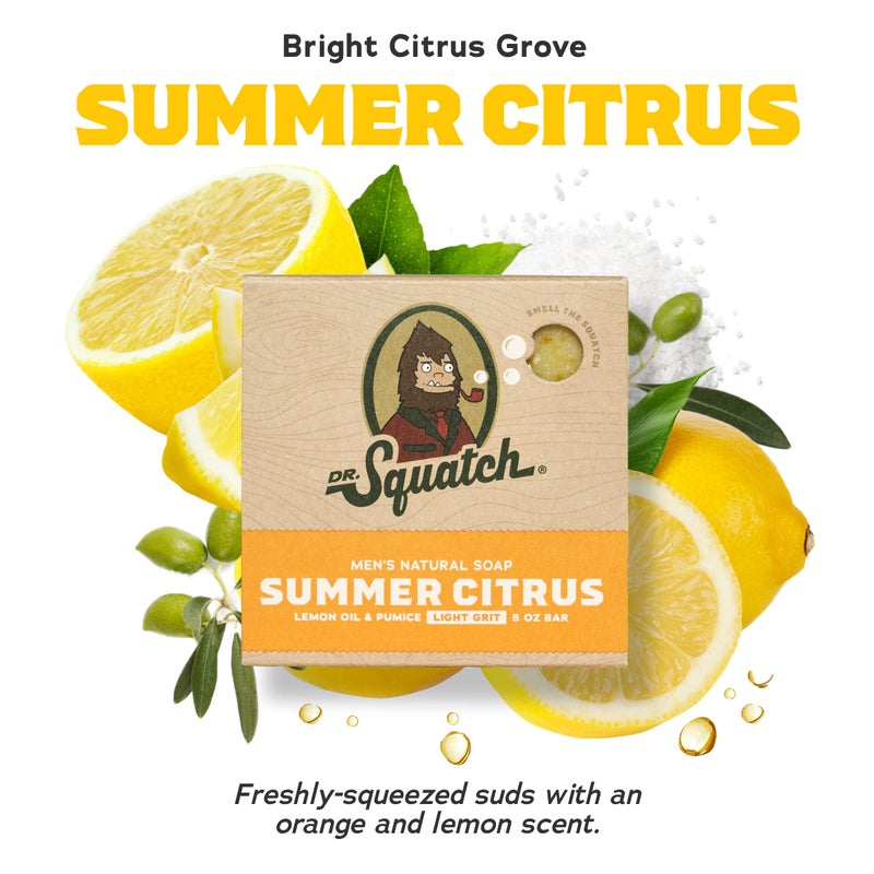 Dr. Squatch صابون بار طبيعي للرجال من دكتور سكاتش - صابون بارد بدون مواد كيميائية قاسية - حمضيات الصيف، صبار بارد منعش، طحلب ذهبي، روم الخليج وقطران الصنوبر (5 أونصات، 5 عبوات) - Image 2