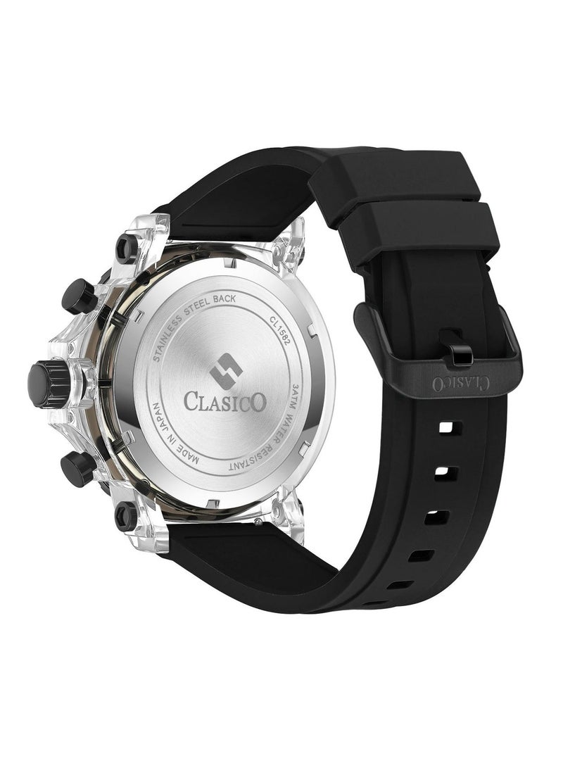 Clasico Obsidian Drive Men’s Luxury Chronograph Watch | 45mm Black Dial | Elite PE903 Movement | Black Silicone Strap | 3ATM Water Resistant Luxury Watch - Image 5