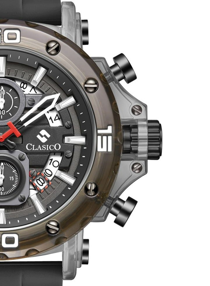 Clasico Obsidian Drive Men’s Luxury Chronograph Watch | 45mm Black Dial | Elite PE903 Movement | Black Silicone Strap | 3ATM Water Resistant Luxury Watch - Image 2