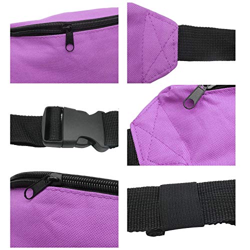 INNOLIFE Unisex Men Women Fashion Sporty Multi-purpose 2-Zipper Waist Belt Bag Fanny Pack Adjustable Strap for Sport Hiking Traveling Passport Wallet(3-pack Black purple Red) - Image 2