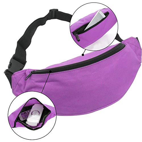 INNOLIFE Unisex Men Women Fashion Sporty Multi-purpose 2-Zipper Waist Belt Bag Fanny Pack Adjustable Strap for Sport Hiking Traveling Passport Wallet(3-pack Black purple Red) - Image 4