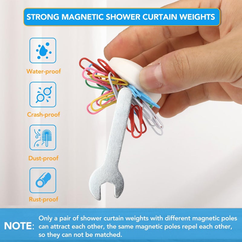 YixangDD 8 Pcs Shower Curtain Weights, Silicone Wrapped Heavy Duty Shower Curtain Magnets, Curtain Weights Heavy Outdoor, Prevent Curtain Liner from Blowing Around, Work for Drapery, Flag, Tablecloth(4 Pairs) - Image 3