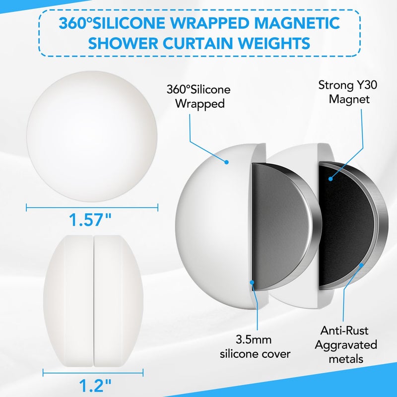YixangDD 8 Pcs Shower Curtain Weights, Silicone Wrapped Heavy Duty Shower Curtain Magnets, Curtain Weights Heavy Outdoor, Prevent Curtain Liner from Blowing Around, Work for Drapery, Flag, Tablecloth(4 Pairs) - Image 2