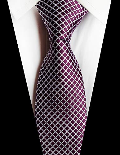 Elfeves Men Luxury Plum Purple Ties Mini Checks Amazing Silk Woven Neckties 3" Perfect Gifts for Grandson - Image 2
