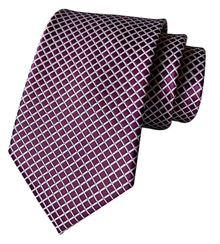 Elfeves Men Luxury Plum Purple Ties Mini Checks Amazing Silk Woven Neckties 3" Perfect Gifts for Grandson - Image 5