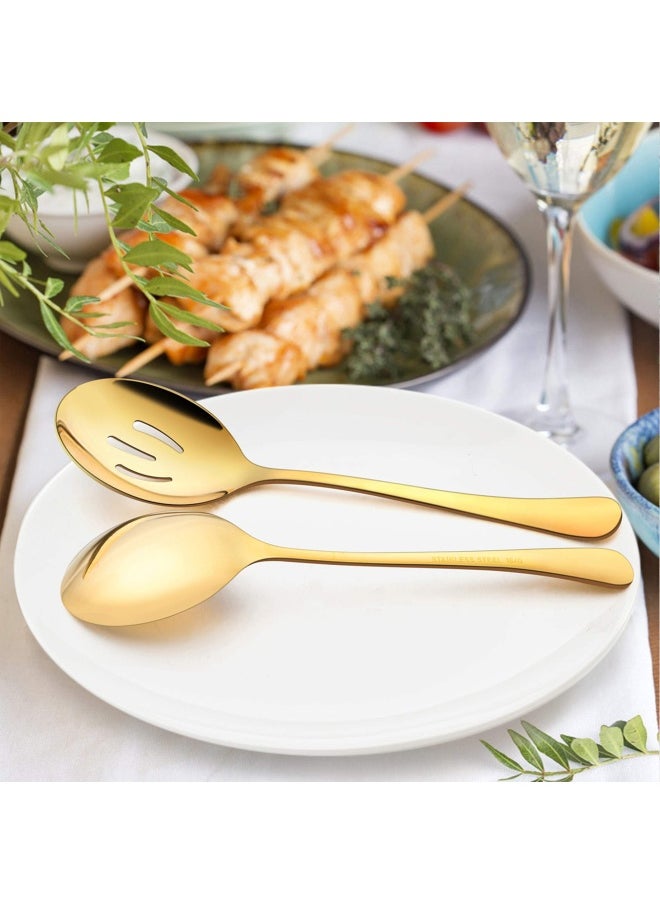 LIANYU 8 Piece Large Gold Serving Spoons Gold Slotted Serving Spoons 9.8Inch Stainless Steel Serving Utensils For Party Buffet Restaurant Banquet Dinner Catering Dishwasher Safe  - Image 4