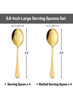 LIANYU 8 Piece Large Gold Serving Spoons Gold Slotted Serving Spoons 9.8Inch Stainless Steel Serving Utensils For Party Buffet Restaurant Banquet Dinner Catering Dishwasher Safe  - Image 2