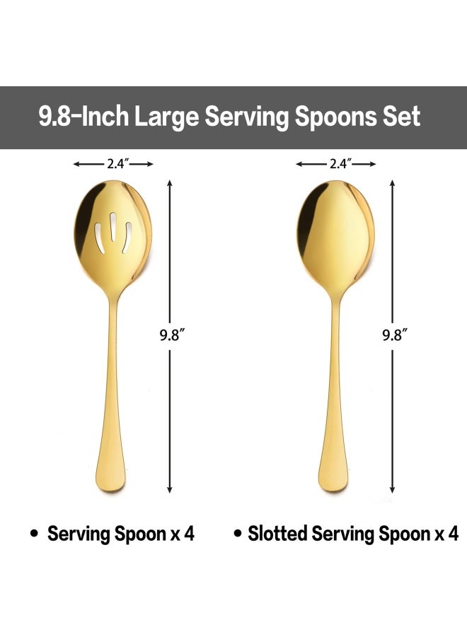 LIANYU 8 Piece Large Gold Serving Spoons Gold Slotted Serving Spoons 9.8Inch Stainless Steel Serving Utensils For Party Buffet Restaurant Banquet Dinner Catering Dishwasher Safe  - Image 2
