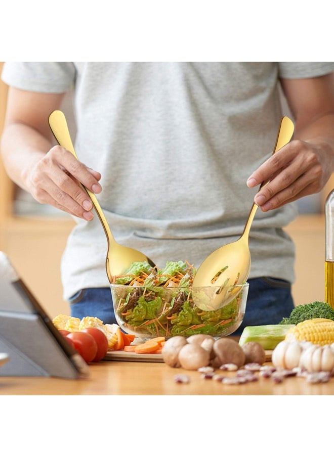 LIANYU 8 Piece Large Gold Serving Spoons Gold Slotted Serving Spoons 9.8Inch Stainless Steel Serving Utensils For Party Buffet Restaurant Banquet Dinner Catering Dishwasher Safe  - Image 3