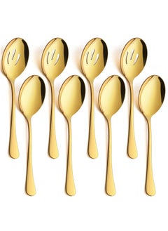 LIANYU 8 Piece Large Gold Serving Spoons Gold Slotted Serving Spoons 9.8Inch Stainless Steel Serving Utensils For Party Buffet Restaurant Banquet Dinner Catering Dishwasher Safe  - Image 1