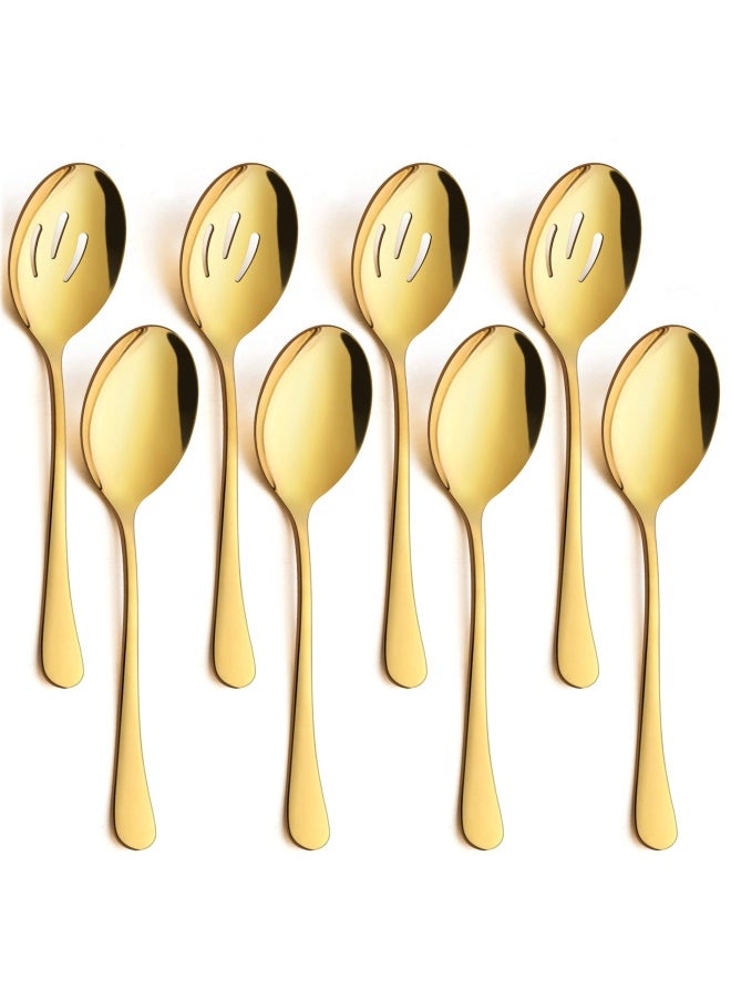 LIANYU 8 Piece Large Gold Serving Spoons Gold Slotted Serving Spoons 9.8Inch Stainless Steel Serving Utensils For Party Buffet Restaurant Banquet Dinner Catering Dishwasher Safe  - Image 1