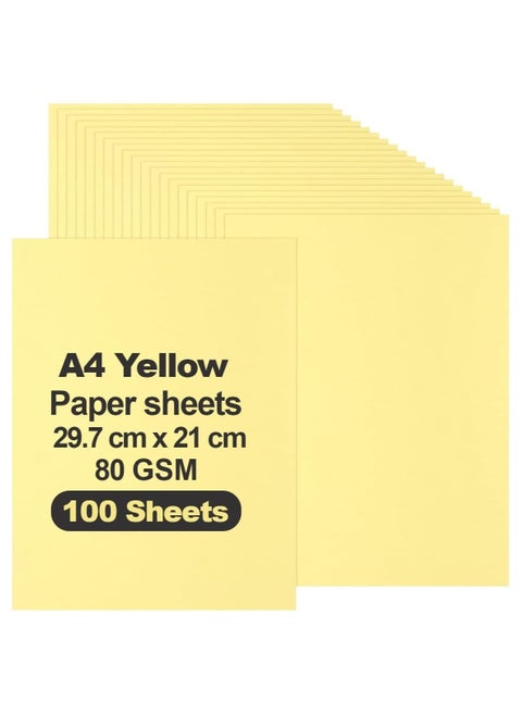 Yellow Colored Paper, 100 Sheets A4 Color Paper sheets for Decorating Drawing Origami DIY Arts and Crafts, 80gsm 29.7 cm x 21 cm