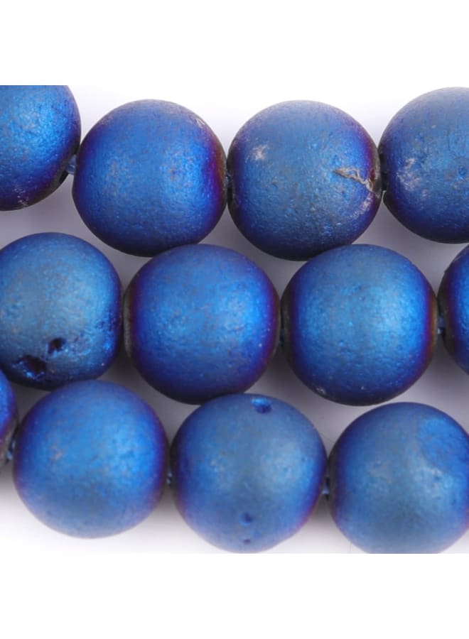 6mm Blue Druzy Drusy Metallic Coated Agate Round Gemstone Semi Precious Loose Beads for Jewellery Making 15'' - Image 2