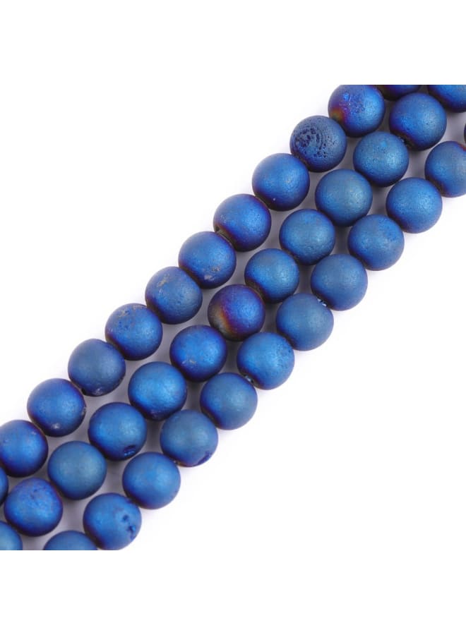 6mm Blue Druzy Drusy Metallic Coated Agate Round Gemstone Semi Precious Loose Beads for Jewellery Making 15'' - Image 1