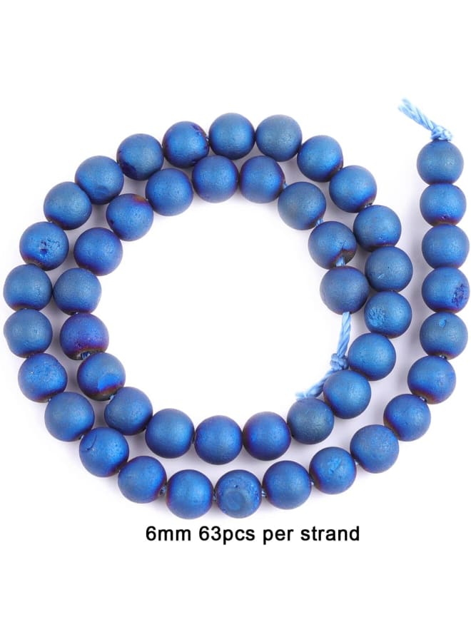 6mm Blue Druzy Drusy Metallic Coated Agate Round Gemstone Semi Precious Loose Beads for Jewellery Making 15'' - Image 3