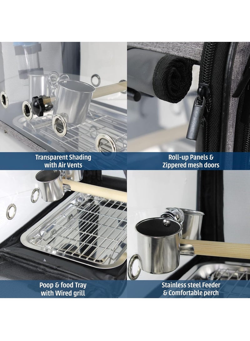 Bird Travel Strap Portable Cage Premium Small Pet Bag Carrier, Removable and Foldable, Suitable for Budgerigars, Canaries, Canaries (Grey) - Image 5