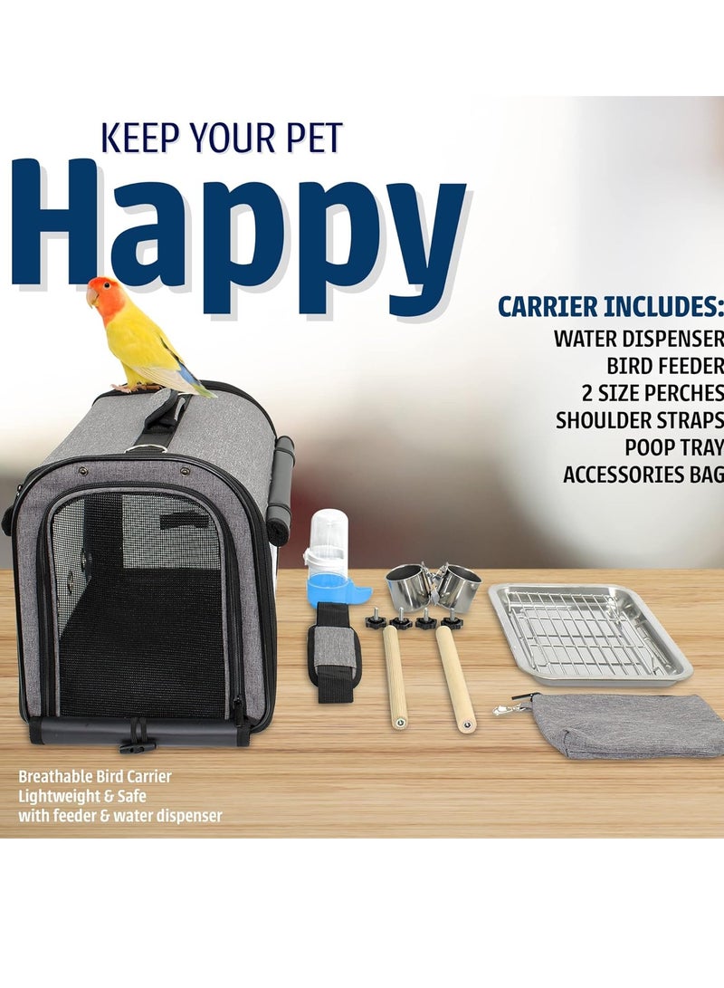 Bird Travel Strap Portable Cage Premium Small Pet Bag Carrier, Removable and Foldable, Suitable for Budgerigars, Canaries, Canaries (Grey) - Image 4