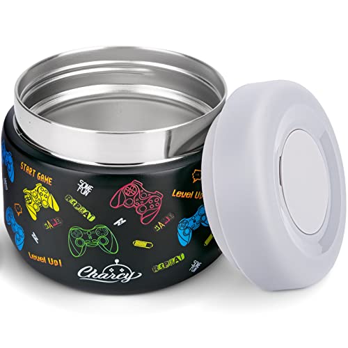 Charcy 9oz Kids Stainless Steel Insulated Food Jar, Wide Mouth Leak-Proof Soup Thermo, Container Set for 8h Hot and 6h Cold - Black Handle - Image 1