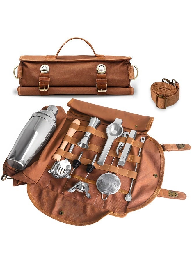 Bartender Kit Bag, Portable Waxed Canvas Bag Can Use For Professional  Bar Tool Set, Including Shoulder Strap for Easy Carry(Bar Tools Not Include)  - Image 1