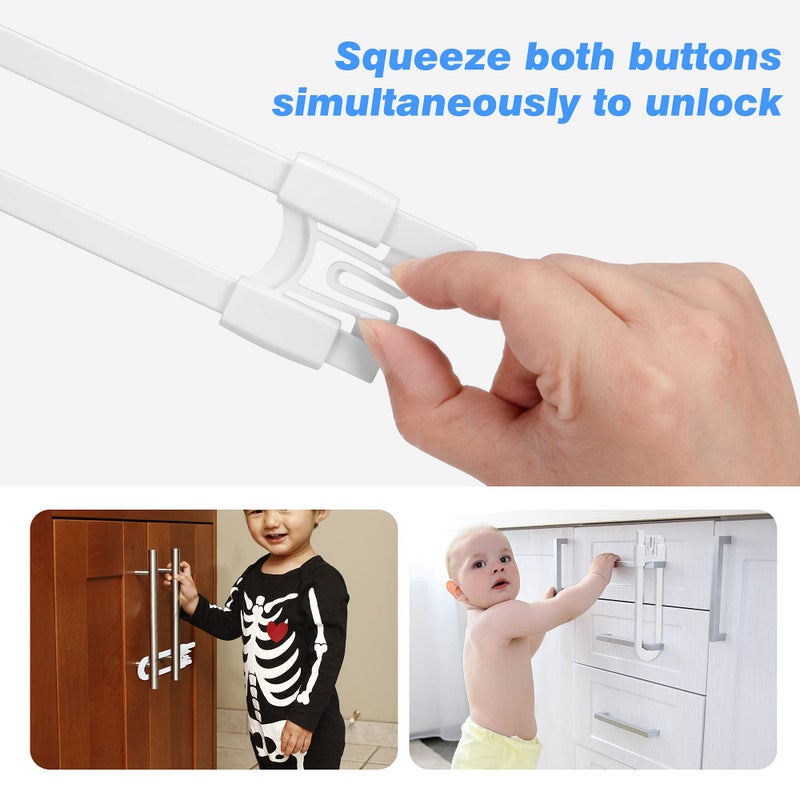 Vmaisi Baby Sliding Cabinet Locks - 4 Pack Adjustable U Shaped Child Safety Locks,Childproof Latches for Kitchen Bathroom Storage Cupboards Doors, Handles and Knobs White (4) - Image 5