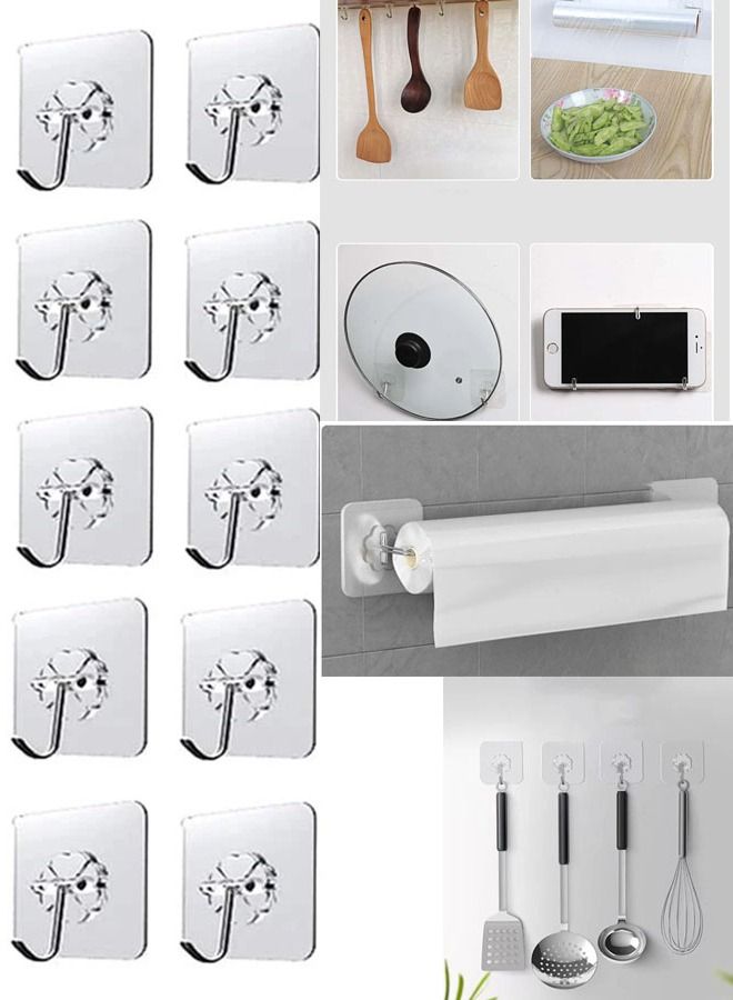 10-pieces multifunctional adhesive wall hooks for hanging accessories kitchen utensils and bathroom supplies - Image 1