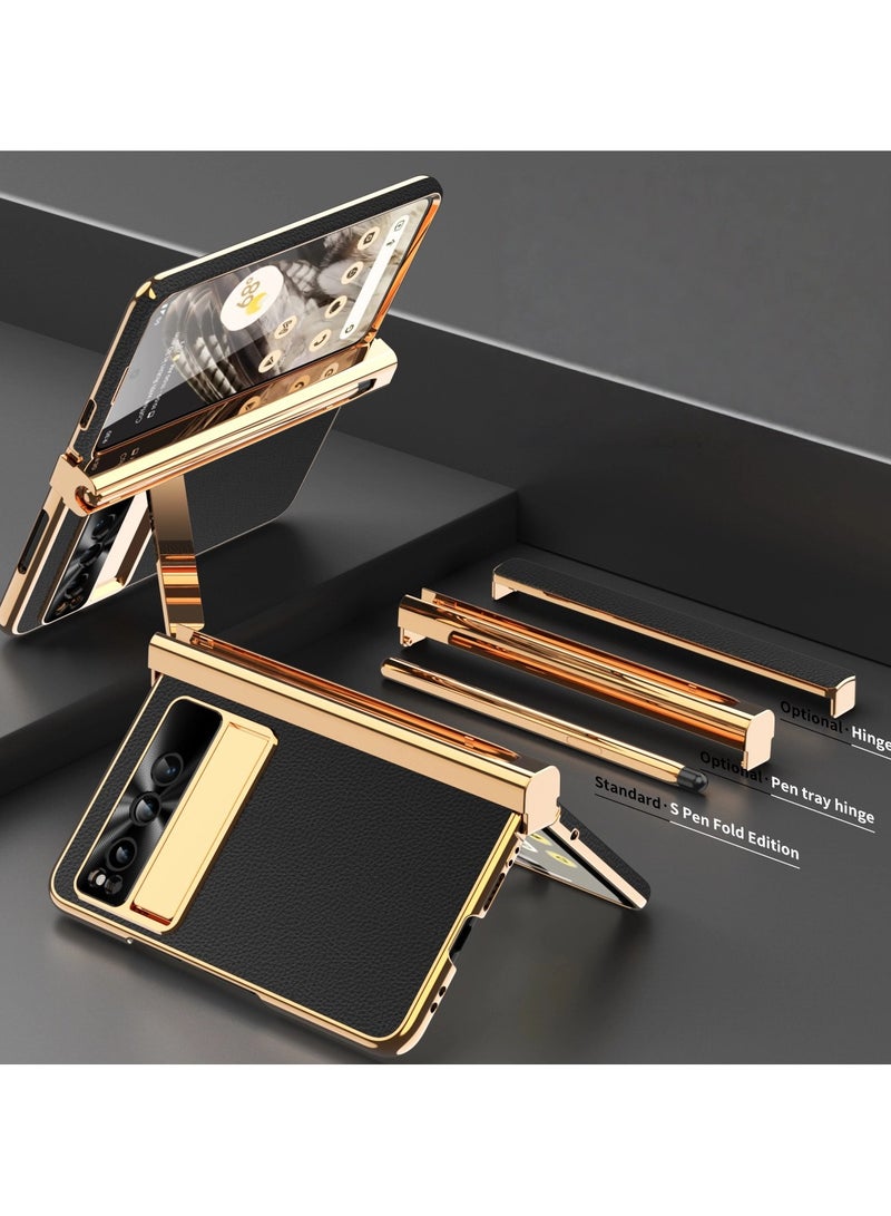 عام غطاء متوافق مع Google Pixel Fold - حامل من جلد الغزال المطلي كهربائياً بمفصلين - مع حافظة قلم وطبقة حماية - غطاء واقٍ بكامل التغطية - مصمم بدقة لحماية شاملة