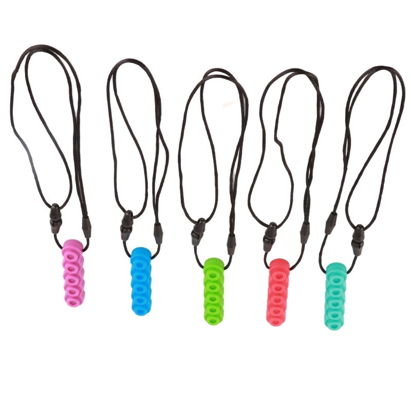 Soft Silicone Building Block Shape Chew Necklace 5 Pcs - Gum Massage Teething Toy for Autism ADHD Sensory Needs - Portable Chewable Pendant for Home Travel Shopping - Image 3