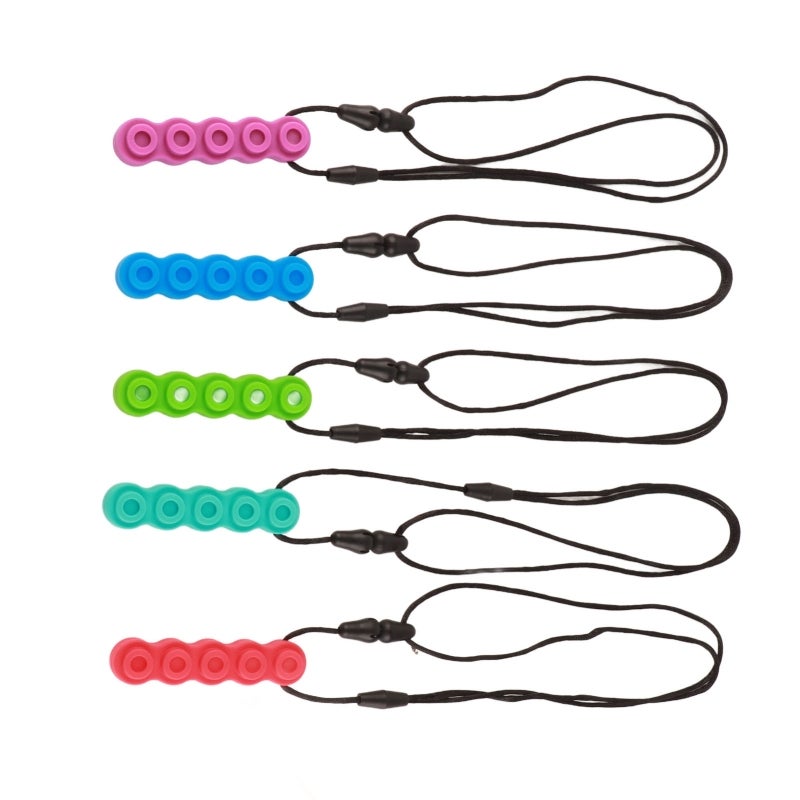 Soft Silicone Building Block Shape Chew Necklace 5 Pcs - Gum Massage Teething Toy for Autism ADHD Sensory Needs - Portable Chewable Pendant for Home Travel Shopping - Image 5