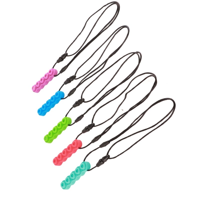 Soft Silicone Building Block Shape Chew Necklace 5 Pcs - Gum Massage Teething Toy for Autism ADHD Sensory Needs - Portable Chewable Pendant for Home Travel Shopping - Image 4