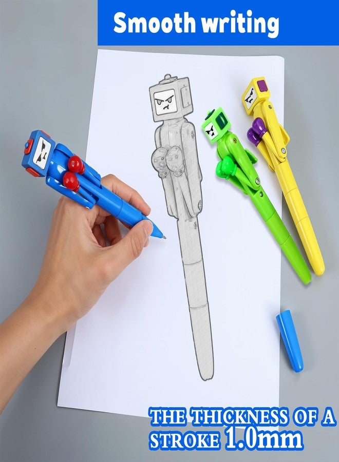 Wanmu 3 Pcs Boxing Robot Pen, Cool Funny Ballpoint Pens with Punching Arm and Crisp Button Sound, Novelty Pen Boxing Gifts for Christmas Birthday School Office Smooth Writing, Black Ink - Image 4